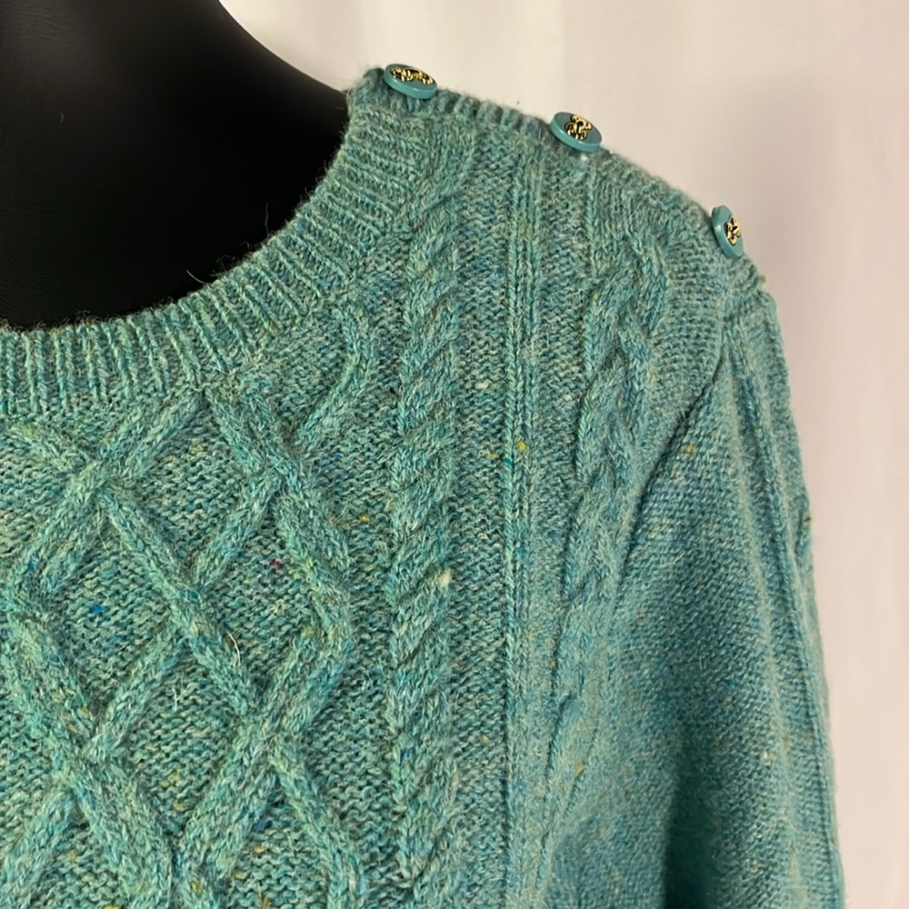 NWOT Appleseed’s Teal Confetti Knit Wool Cable Knit Crew Neck Sweater - Picture 7 of 16